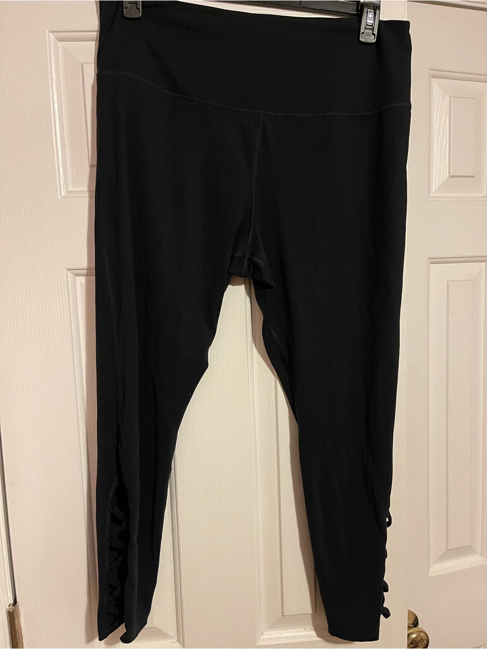 SO High Waist Black Leggings with Lattice Ankle Cutouts - Size XL